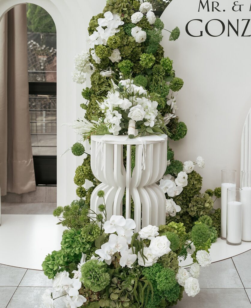 Greenery and light & airy decor are photographed at Gigante Restaurant in Eastchester, NY 