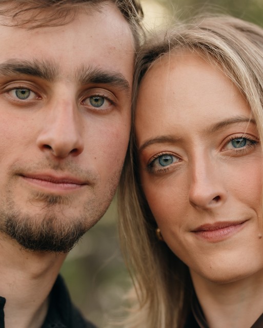 A close up portrait taken during anengagement session at Rockwood Hall State Park.
